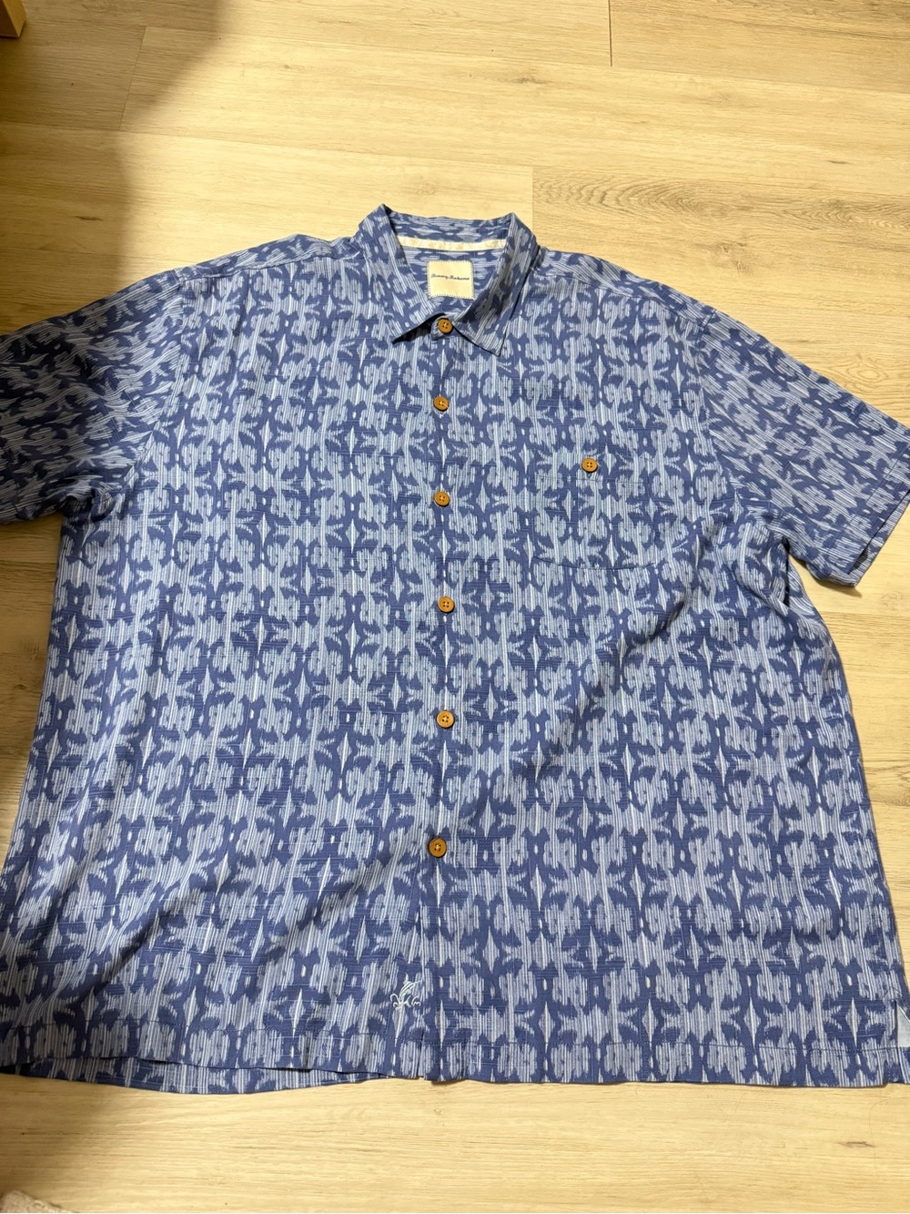 TOMMY BAHAMA Mens Blue Tribal Tiki Surf Abstract 100% SILK Aloha Camp Shirt 3XL